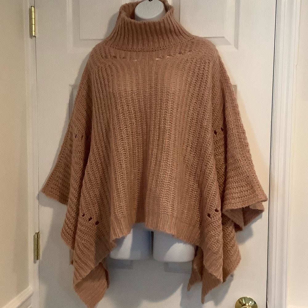 STEVE MADDEN Pink Open Knit Coastal Grandma Cape Shawl Poncho Fall Sweater OS